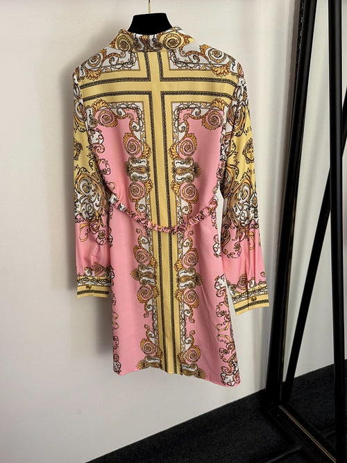 Versace – Pastel Baroque Silk Shirt Dress