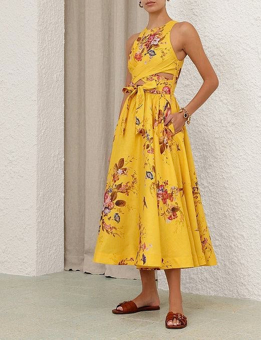 zimmermann cut out midi dress Zimmermann – Soleil Jardin Cut-Out Midi Dress – LUXE LIVING FASHIONS
