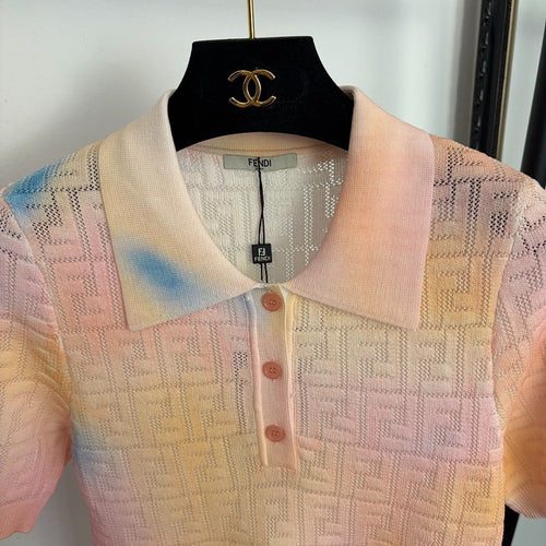 Fendi & Pastello FF Jacquard Knit Polo Top