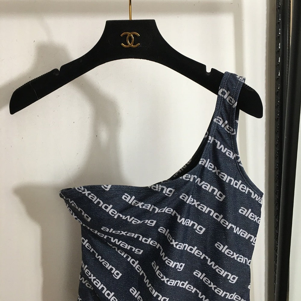 Alexander Wang One-Shoulder Logo Print Swimsuit – LUXE LIVING FASHIONS