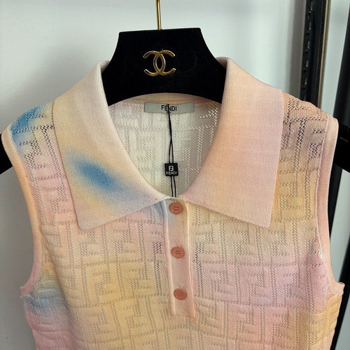Fendi -Pastello FF Jacquard Sleeveless Knit Polo Top