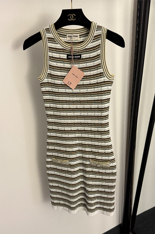 Miu Miu -Striped Ribbed Logo Knit Mini Dress – LUXE LIVING FASHIONS