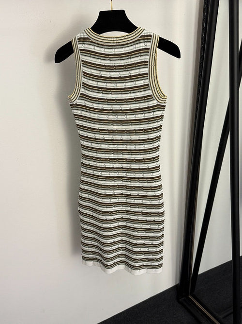 Miu Miu -Striped Ribbed Logo Knit Mini Dress Miu Miu -Striped Ribbed Logo Knit Mini Dress