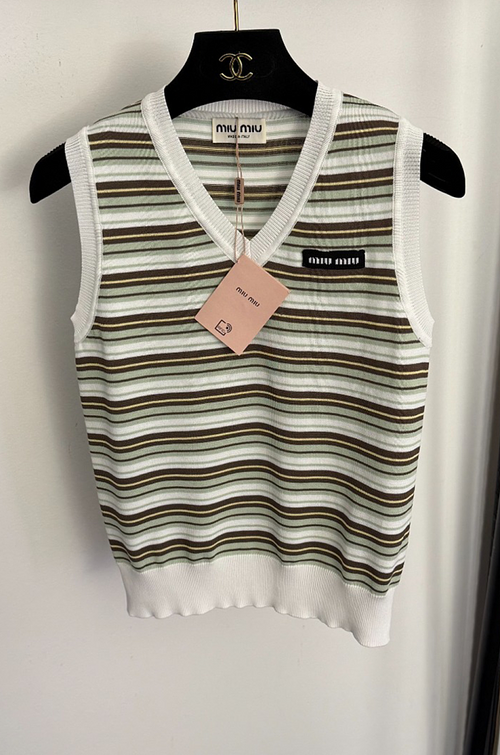 Miu Miu – Striped Logo Knit Vest