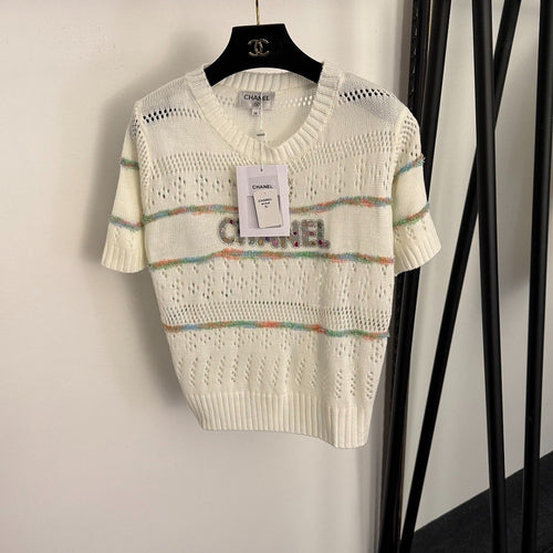 Chanel -Crystal Logo Openwork Knit Top