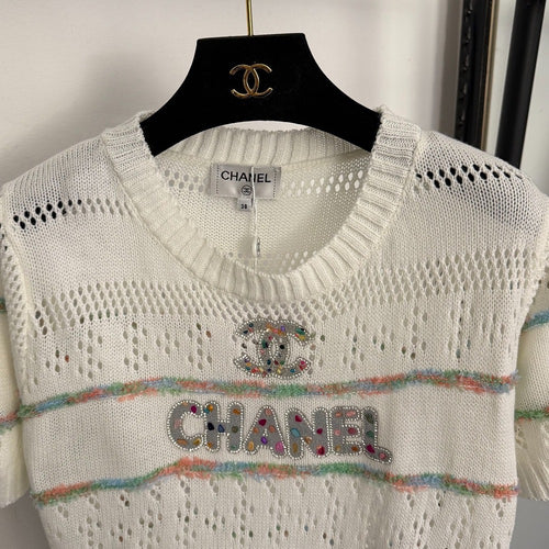 Chanel -Crystal Logo Openwork Knit Top