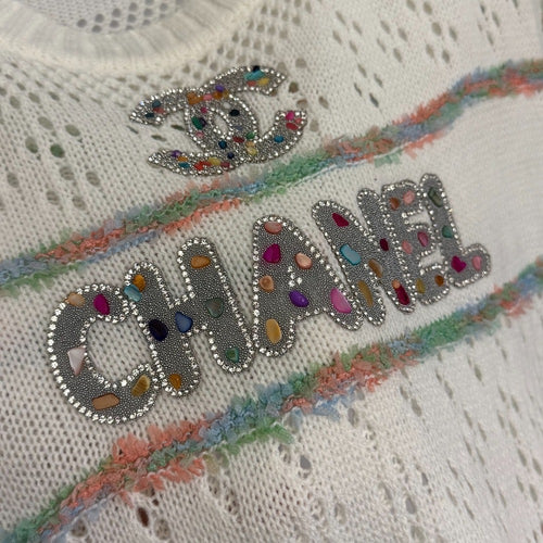 Chanel -Crystal Logo Openwork Knit Top