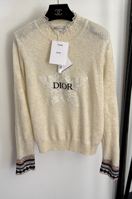Dior Étoile Brodée Mock Neck Knit Top