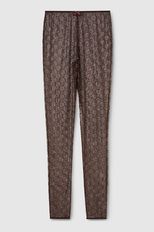 Gucci GG Crystal Monogram Sheer Mesh Leggings