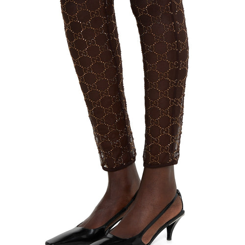 Gucci GG Crystal Monogram Sheer Mesh Leggings