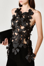 Flora Noire Illusion Appliqué Couture Top