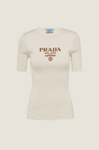 Prada “Milano Heritage” Ribbed Knit Logo Top