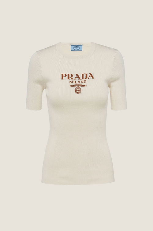 Prada “Milano Heritage” Ribbed Knit Logo Top