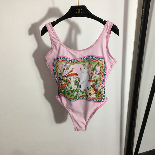 Dolce & Gabbana “Garden Reverie” Bunny-Print One-Piece Swimsuit