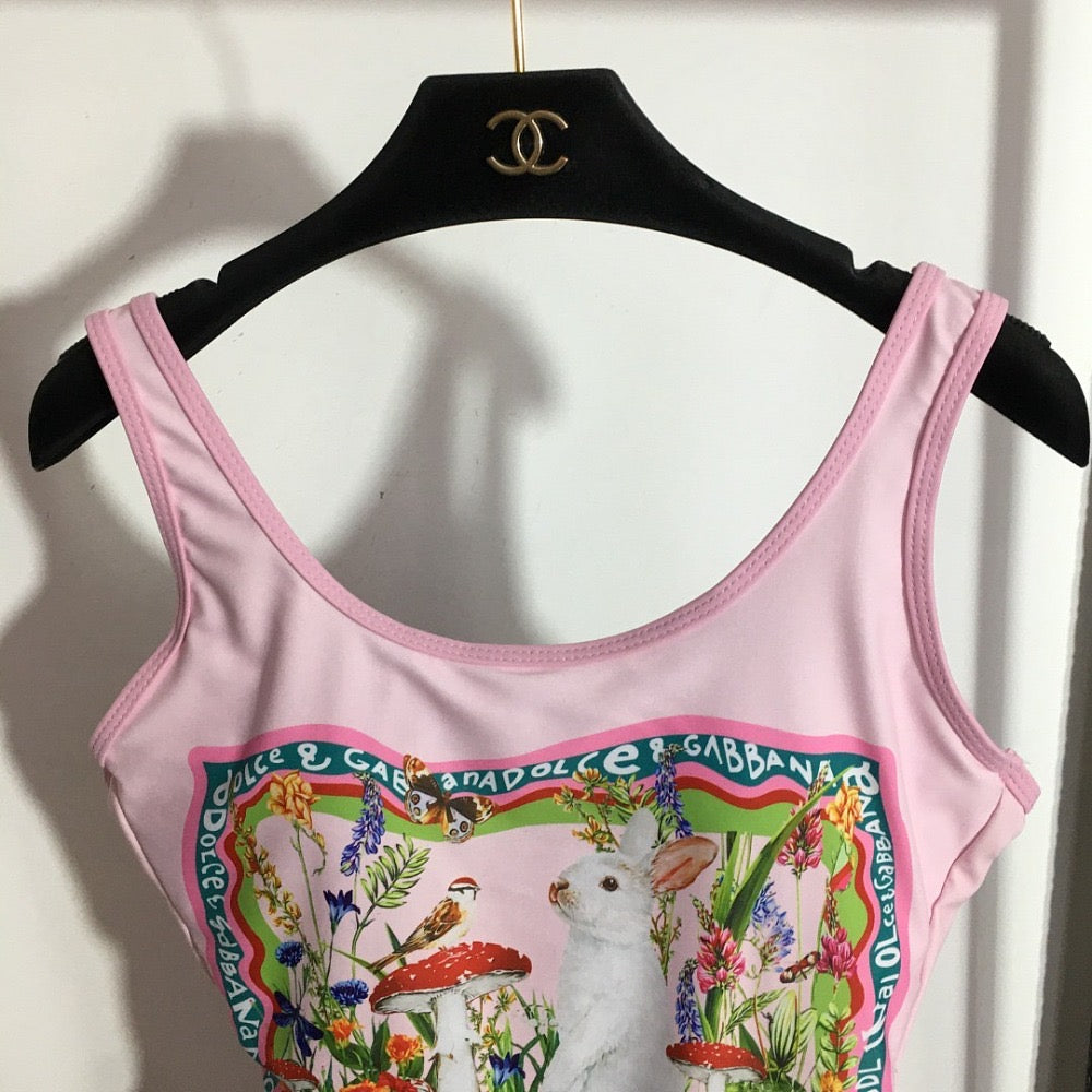 Dolce & Gabbana “Garden Reverie” Bunny-Print One-Piece Swimsuit