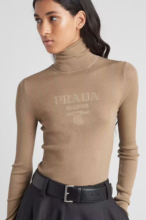 Prada “Milano Luxe Sculpt” Ribbed Turtleneck Knit — S–L