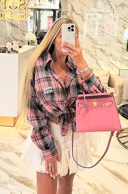 Plaid Charm Tie-Front Shirt & Tiered Lace Mini Skirt Set – Pink/White (S-L)