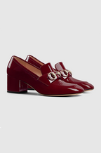Gucci “Rosso Lucente” Patent Horsebit Block-Heel Loafers