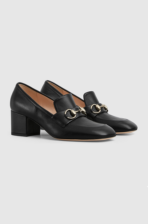 GUCCI “Notte Classica” Black Leather Horsebit Loafer Heels