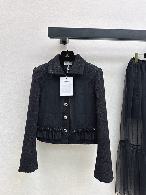 Chanel “Noir Étoile” Pearl-Button Tweed Jacket — Black (S–L)