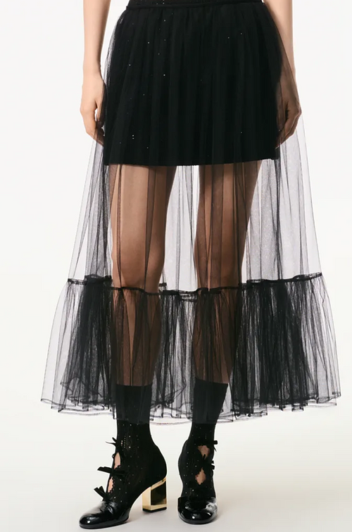 Chanel “Voile Nocturne” Layered Tulle Midi Skirt — Black (S–L)