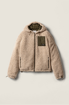 Miu Miu “Alpine Bouclé Shearling Hooded Jacket” — Oatmilk Beige (S–L)