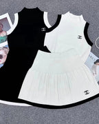CC Contrast Knit Sleeveless Top & Pleated Mini Skirt Set