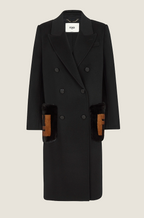 Fendi “Iconica Roma” Double-Breasted Wool Coat with FF Fur Pockets — Black (S–L)