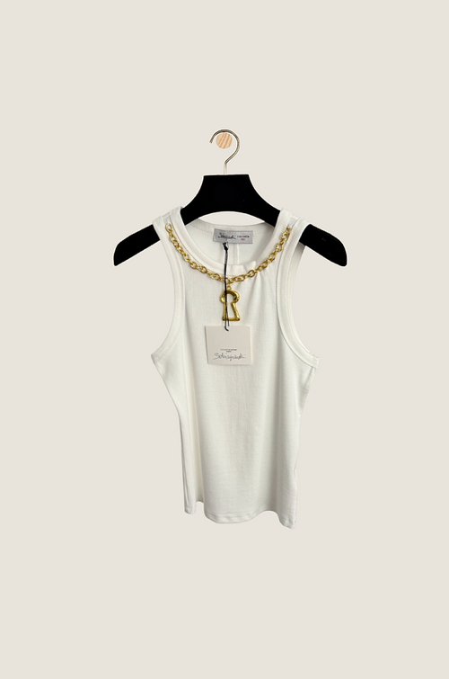 Schiaparelli “Keyhole Gold Chain” Sculpted Rib Tank — S-L