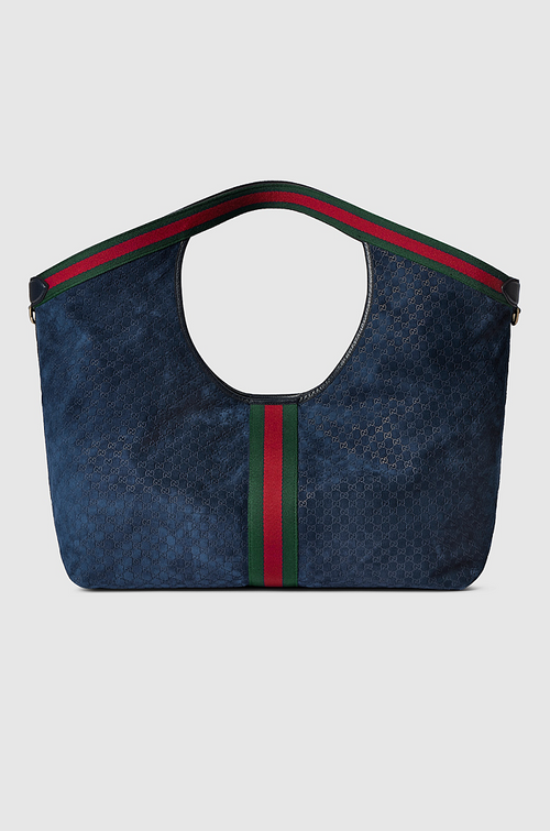Gucci “Velvet Jackie Eclipse” GG Suede Hobo Tote – Navy