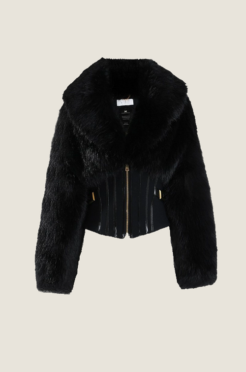 ✨ L’Archiviste d’Obsidienne – Veste Haute Couture en Fourrure Sculptée avec Corset Cintré (S–L)