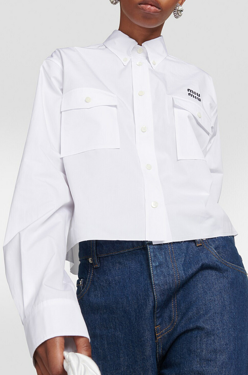 Miu Miu Cropped Poplin Utility Shirt – Blanc Signature
