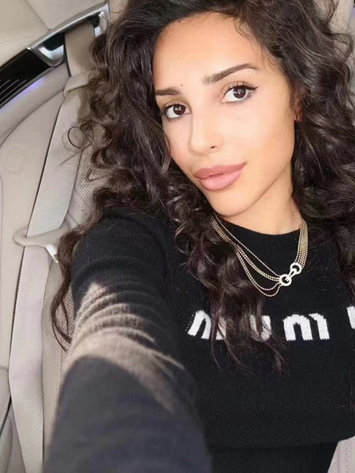 Miu Miu “Luna Iconique” Cropped Logo Knit Sweater