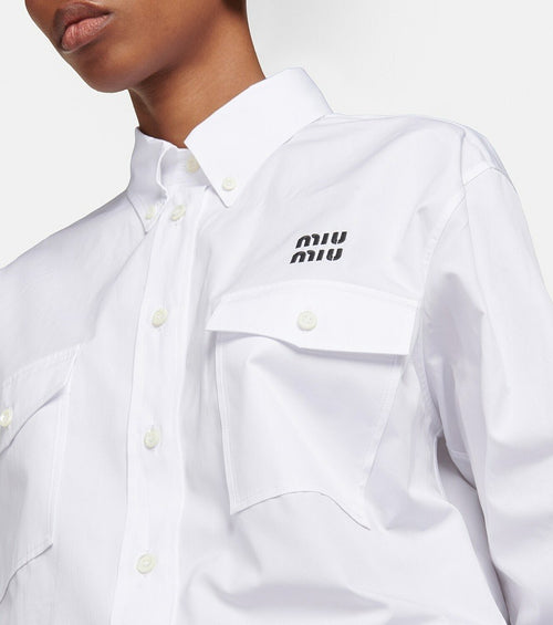 Miu Miu Cropped Poplin Utility Shirt – Blanc Signature