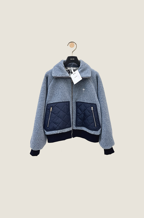 Dior “Bleu Héritage” Quilted Pocket Wool-Blend Bomber Jacket