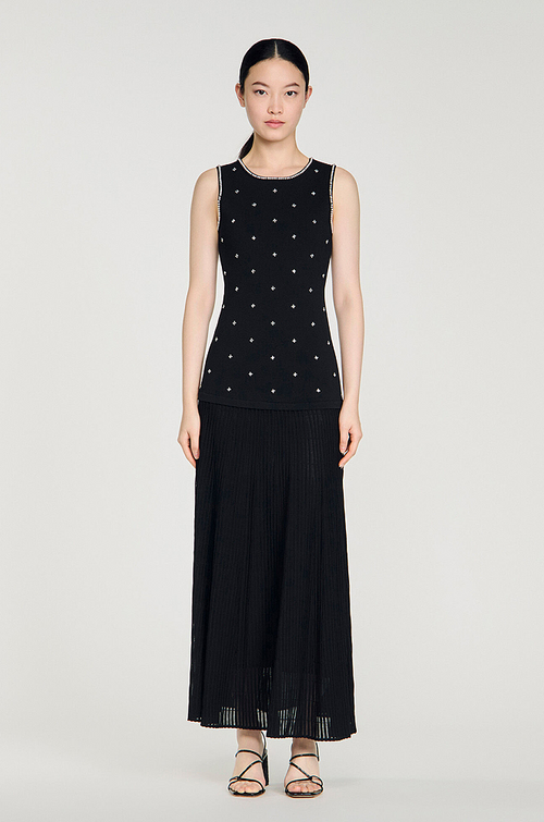 Sandro Nuit Étoilée Embellished Knit Midi Dress