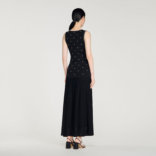 Sandro Nuit Étoilée Embellished Knit Midi Dress
