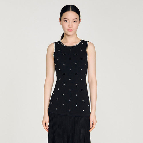 Sandro Nuit Étoilée Embellished Knit Midi Dress