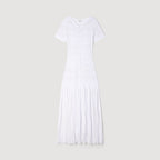 Sandro Lumière Blanche Knit & Pleated Midi Dress