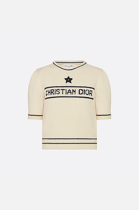 Christian Dior Embroidered Star Intarsia Knit Top – Navy & Ivory