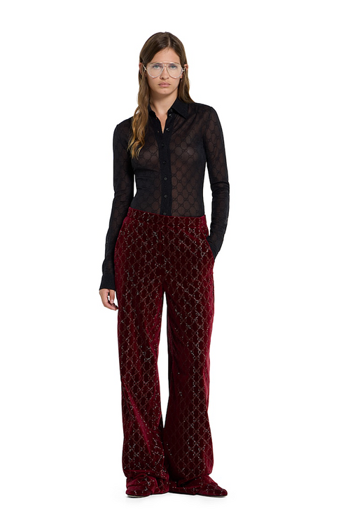 Gucci GG Velvet Wide-Leg Trousers – Bordeaux Royale