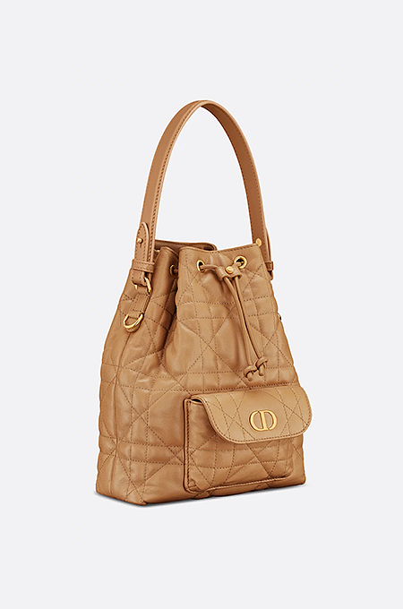 Christian Dior Small Caro Bucket Bag in Camel Cannage Lambskin