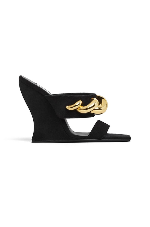 Alaïa Noir Sculptural Chain Wedge Sandals