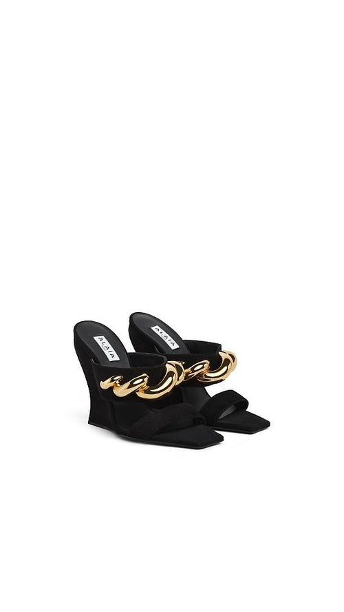 Alaïa Noir Sculptural Chain Wedge Sandals