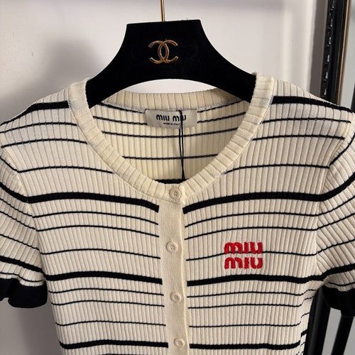 Miu Miu Riviera Stripe Knit Cropped Cardigan
