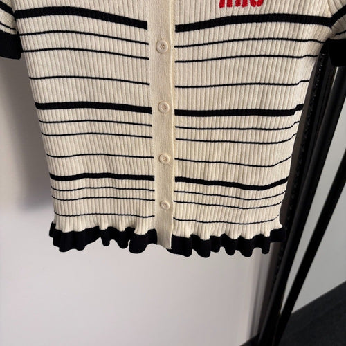 Miu Miu Riviera Stripe Knit Cropped Cardigan