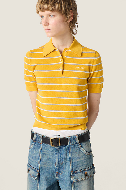 Miu Miu Soleil Stripe Knit Polo Top