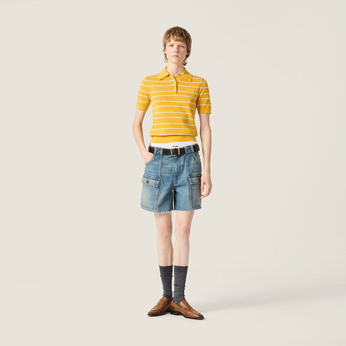 Miu Miu Soleil Stripe Knit Polo Top