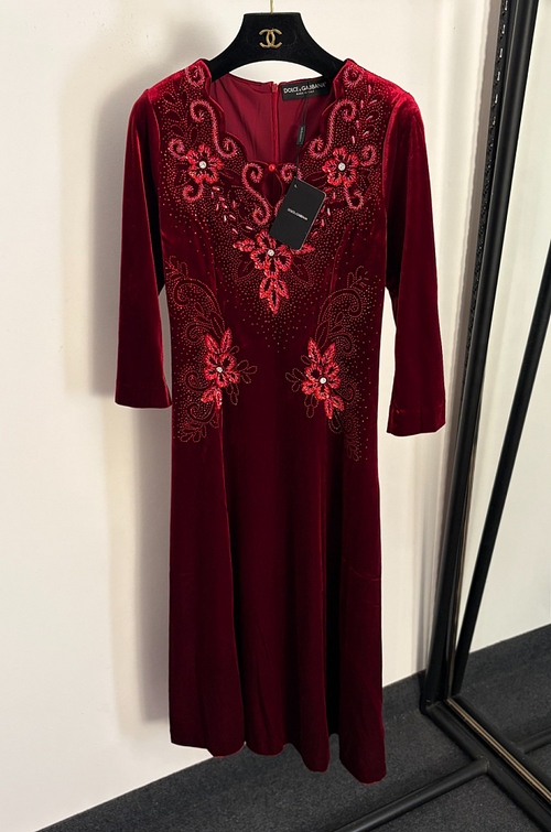 Dolce & Gabbana Regalia Embellished Velvet Midi Gown