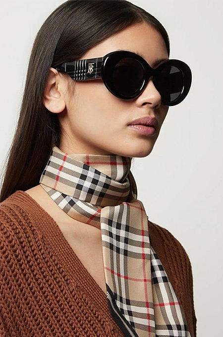 Burberry Round Oversized Sunglasses with TB Monogram Temple Detail (Multiple Colors)